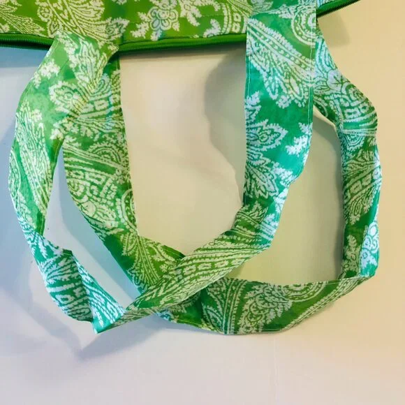NWOT SACHI Insulated Foldable Market Tote Bag with Pouch Zip Green Paisley - Picture 7 of 16